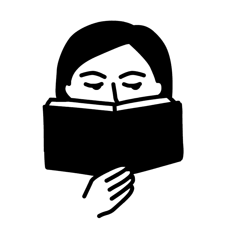 gif (petite animation) d'une lectrice. Elle tient son livre dans les mains et lit. Ses yeux bougent de droite à gauche. 